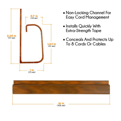 Cable Management Kit - 5-Pack 16-Inch J Channel Wire Organizers for Cords - Easy to Install Cord Hider Kit for Desk, Office, and Kitchen Use - Cable Management Under Desk by Simple Cord (Brown)