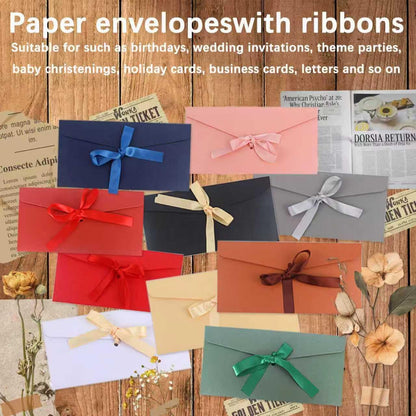 50 Pieces Multicolor Envelopes with Bow Tie Closure, Paper Greeting Card Holders for Invitations Mail Postcard Bills Wedding Party Favors Business Cards, 8.66 x 4.33 Inches
