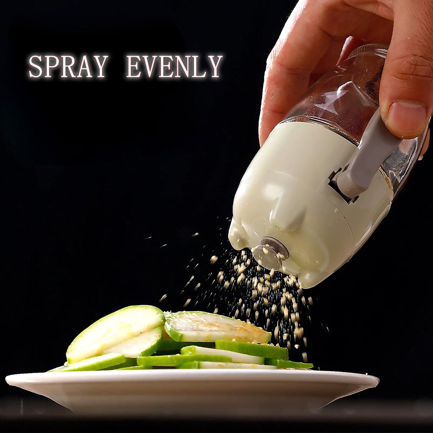Olive Oil Spray Bottle(1PC-220ml) and Quantitative Salt Control Bottles (2PC-150ml),Refillable Salt Tank Sugar Bottle, Oil Sprayer for Cooking, Salad, BBQ, Kitchen Baking,Sealed storage, Kitchen