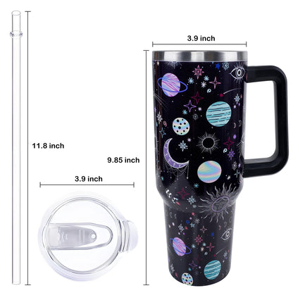 Lumumanber 40 oz Goth Moon Tumbler with Handle and Straw, Black Gothic Travel Mug Water Bottle, Stainless Steel Insulated Cup with Lid and Straw, Birthday Christmas Halloween Gifts