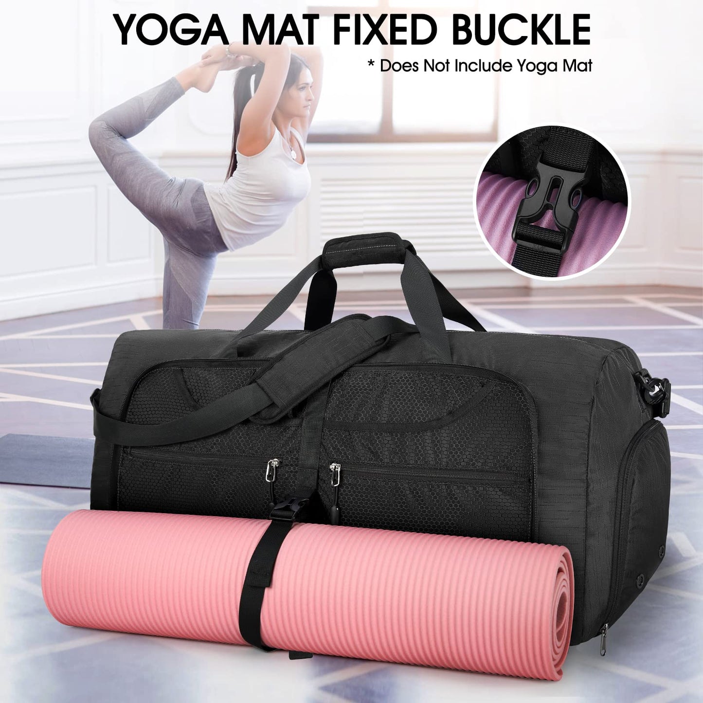 Lubardy Travel Duffle Bag for Men Sports Bag Foldable Weekend Overnight Bag Women Water Resistant Holdall Bag with Toiletry Bags Black 65L