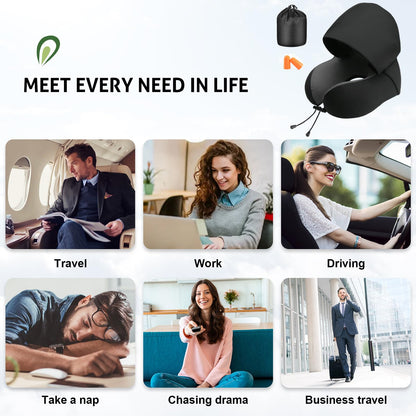 Jiancrate Travel Pillow for Neck Memory Foam, Hooded Travel Neck Pillow for Adults, Comfortable Neck Pillow for Travel with Hoodie, Flight Pillow, Airplane Pillow, Travel Cushion for Plane Car Train