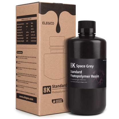 ELEGOO 8K Standard Photopolymer Resin 405nm UV-Curing Resin Best for Saturn 2 8K LCD 3D Printer Space Grey 1000g