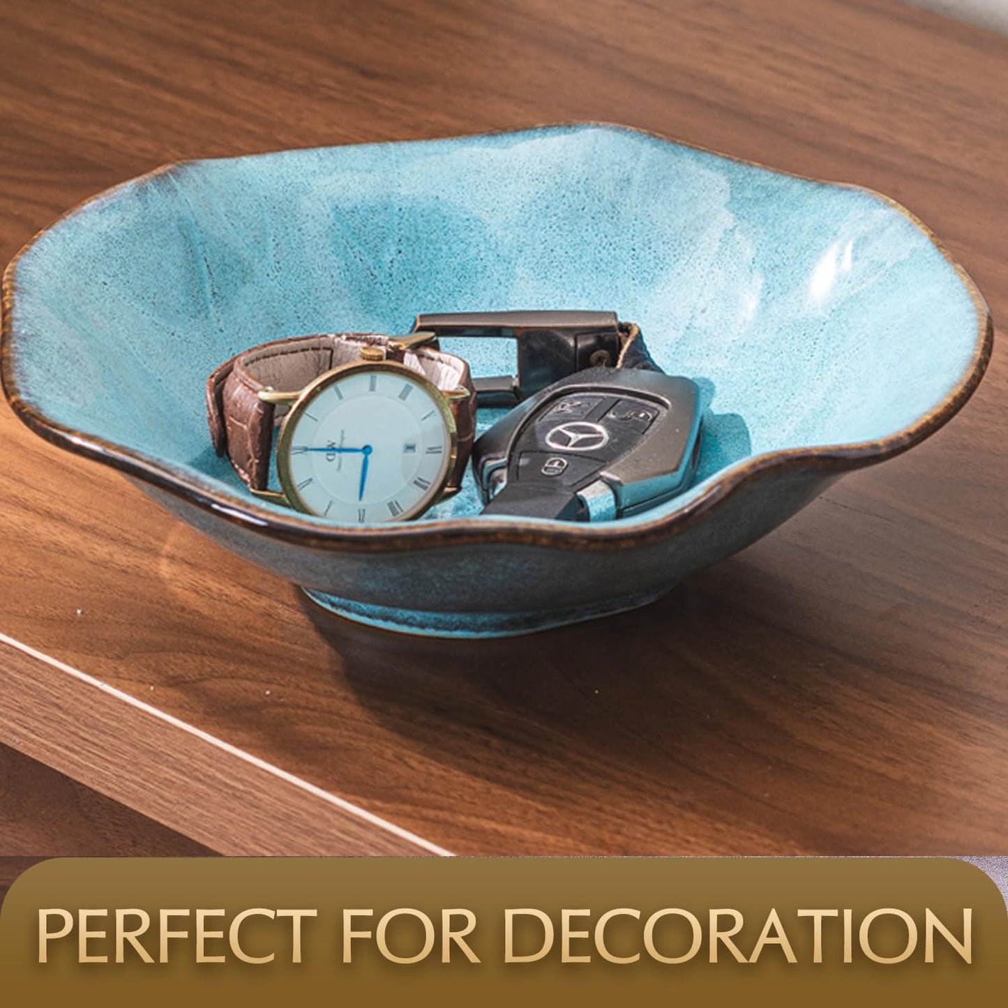 SYXUPUMI 8" Fruit Bowl for Kitchen Counter Decor,Lotus Leaf Shape Ceramic Decorative Bowl,Key Bowl for Entryway Table Modern Home Decor