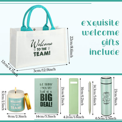 Thenshop 6 Pcs Welcome to the Team Gift Set, New Employee Welcome Gifts Including Tote Bag, Notebook, Pen, Scented Candle, Tumbler, and Pen Cover for Men Women New Employees, Coworkers(Sage Green)