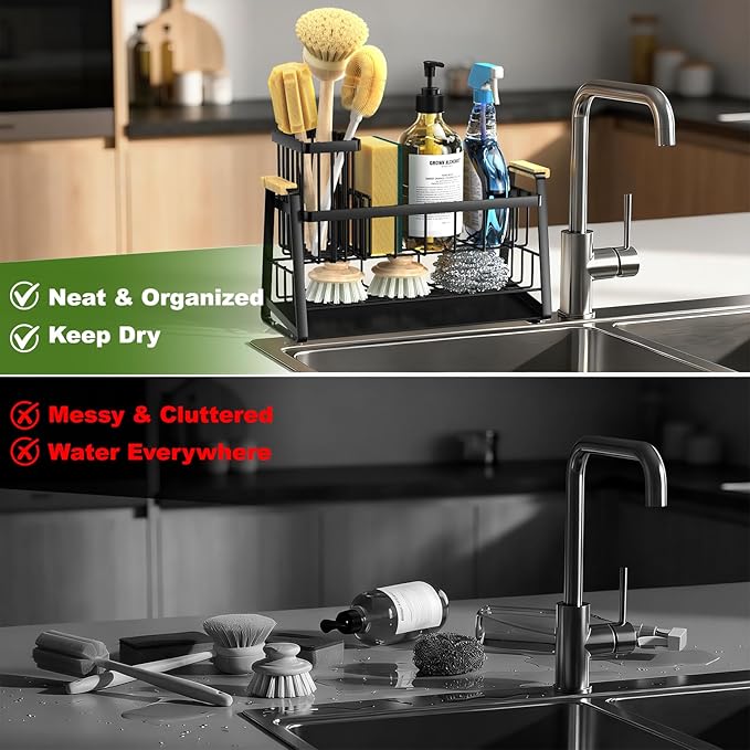 Housolution Sponge Holder for Kitchen Sink, 2-Tier Sink Caddy Organizer