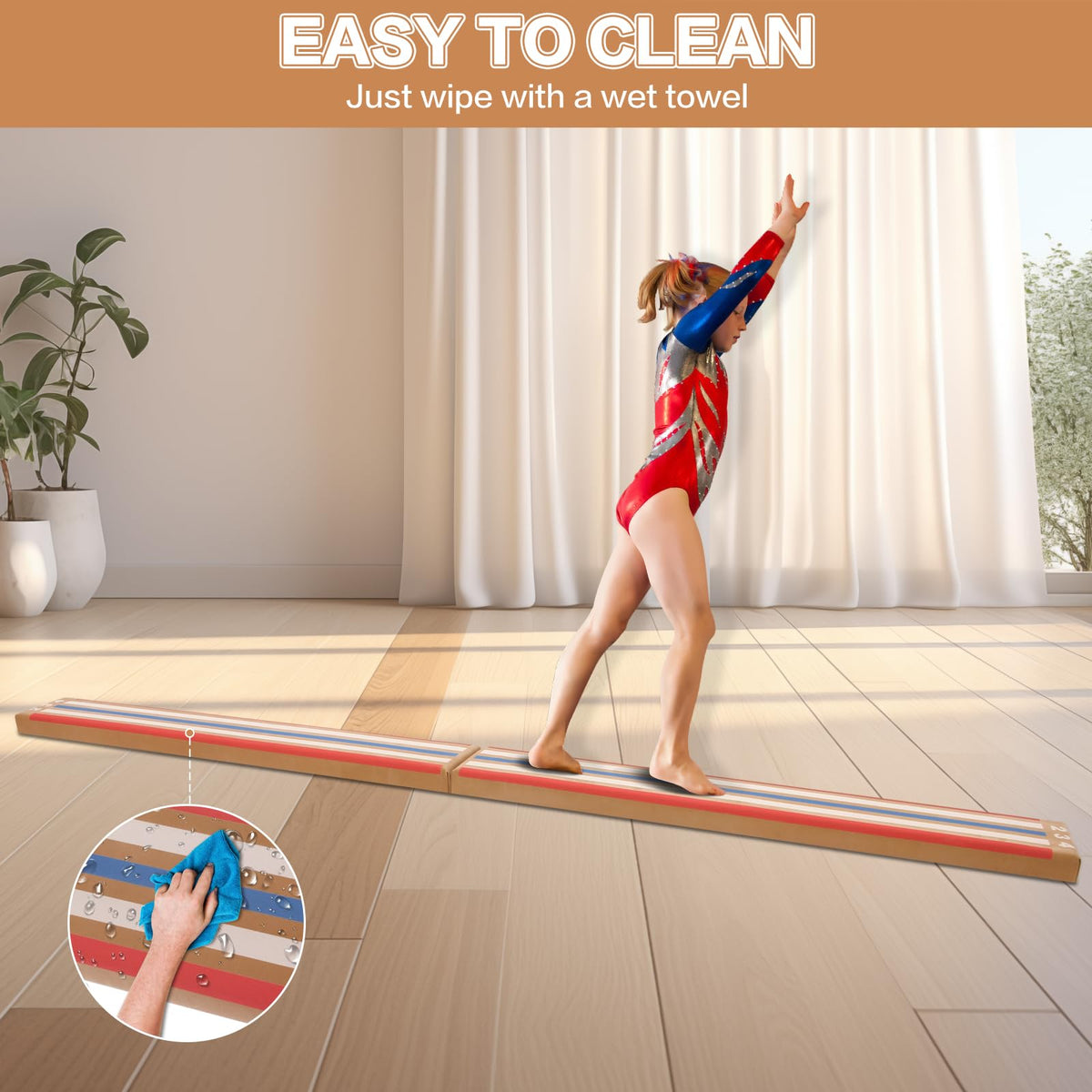 Modern-Depo 8ft Balance Beam Folding Floor Gymnastics Equipment for Kids Adults, Non Slip, Gymnastics Beam for Training, Physical Therapy and Professional Home Training