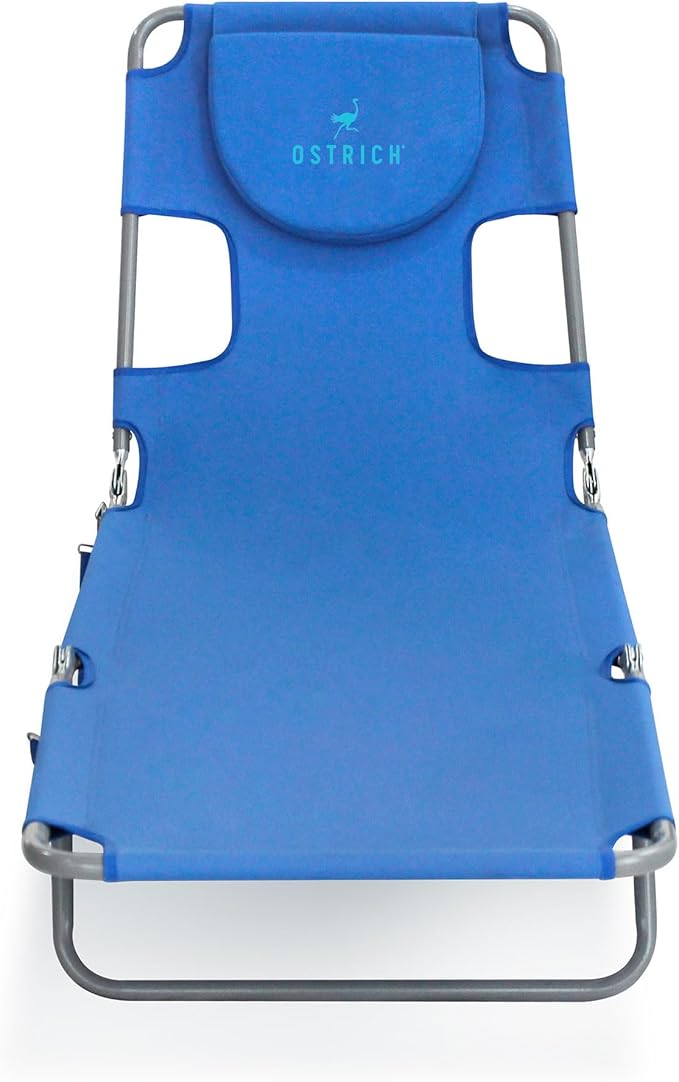 Ostrich Beach Lounge Chair, Folding & Reclining Outdoor Chaise Lounger, Blue - Portable Adjustable Recliner Chair for Lawn, Pool, Patio, Garden, and Yard