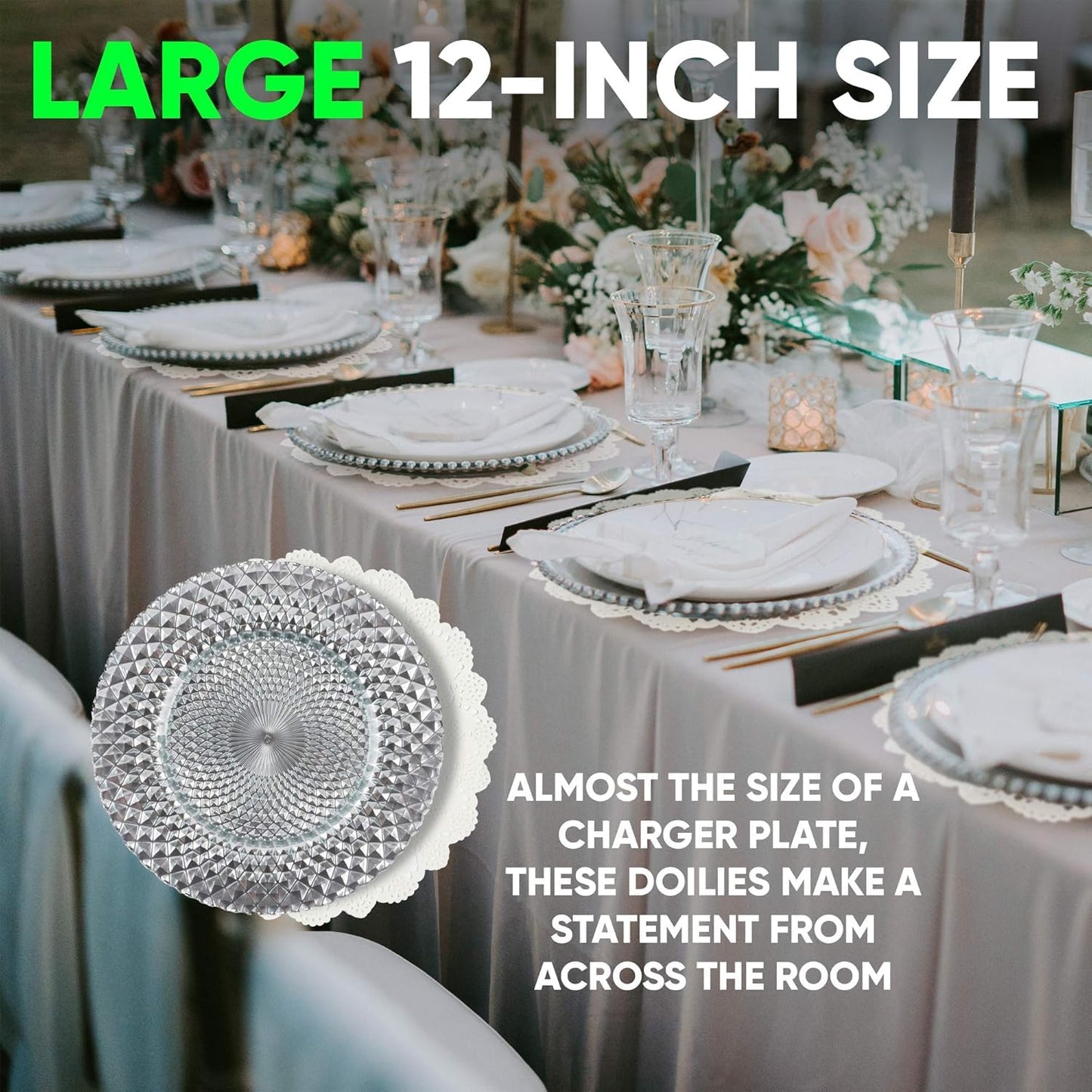 NextClimb Paper Doilies 12 Inch Round - Extra Thick Large Pure White Disposable Placemats Table Topper Cover for Wedding Decor Tea Party Decorations - Lifetime Supply of 4000 Doilies