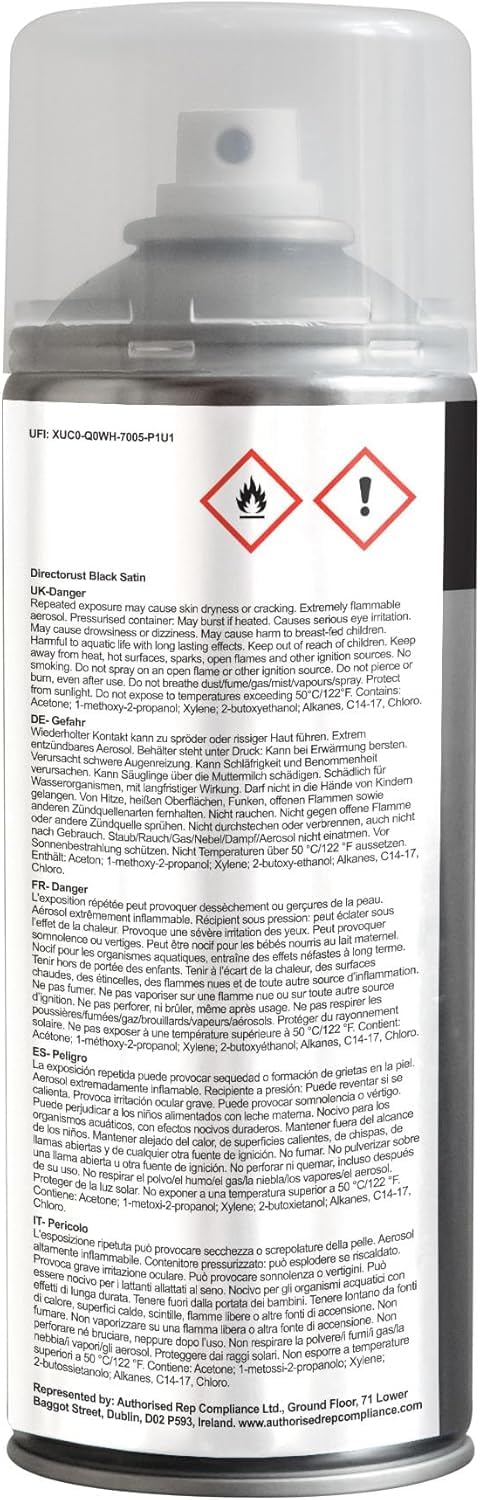 JENOLITE Directorust Spray Paint Satin Finish | BLACK | 400ml | Direct To Rust Spray Paint For Metal | All-In-One Multi Surface Paint for Metal, Wood, Plastic, Ceramic | RAL 9005