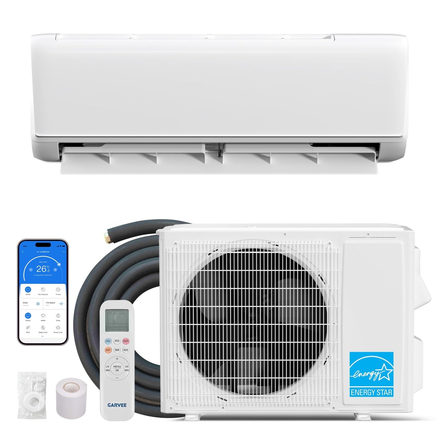 Takywep 18000 BTU Mini Split AC/Heating System, 21 SEER2 6-in-1 Inverter Split System Air Conditioners, Ductless Heat Pump Wall Mount AC Unit Cool Up to 1250 Sq. Ft, Installation Kits, 230V