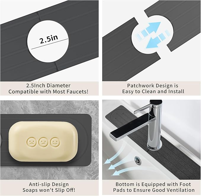 Stone Faucet Mat for Kitchen Sink, Diatomite Fast Drying Absorb Moisture Tray
