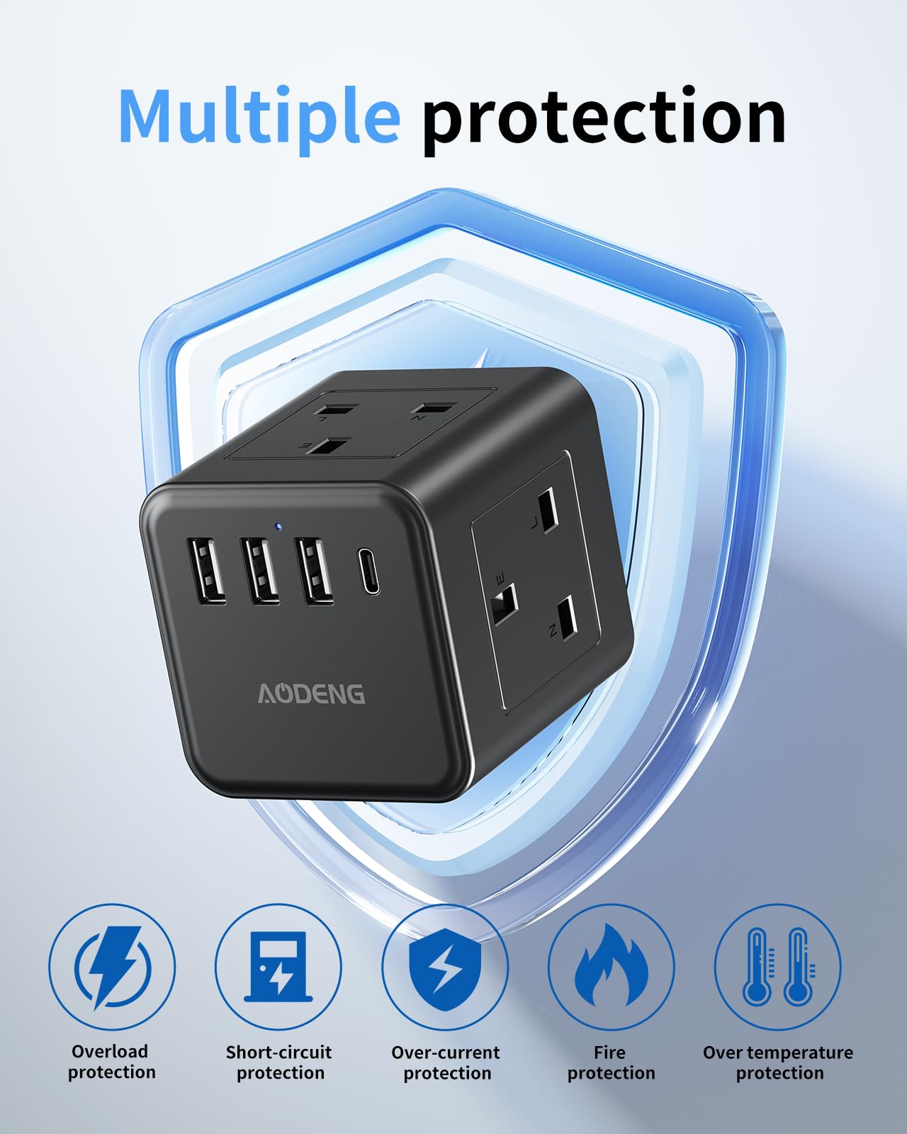Extension Lead with 4 USB Slots, 4 Way (13A/3250W) Multi Plug Extension Cable, UK Desktop Power Extension Cord with Multi Socket, 1.5M Extension Cable (black, 1.5M)