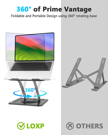 Adjustable Laptop Stand, Computer Stand with 360 Rotating Base, Ergonomic Laptop Riser Mount for Desk Foldable Protable Computer Desk Fits with MacBook Pro Air (10-16") - Black