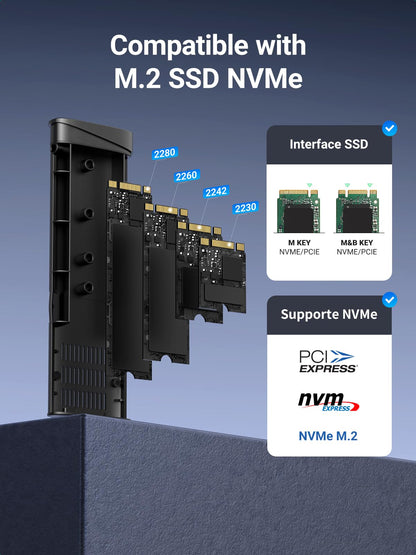 UGREEN M.2 NVMe Enclosure, USB 3.2 Gen 2 SSD Enclosure, Tool-Free 10Gbps NVMe External Caddy, Aluminum PCIe NVMe Adapter, NVMe to USB Adapter for M and M&B Key in 2230/2242/2260/2280 SSDs