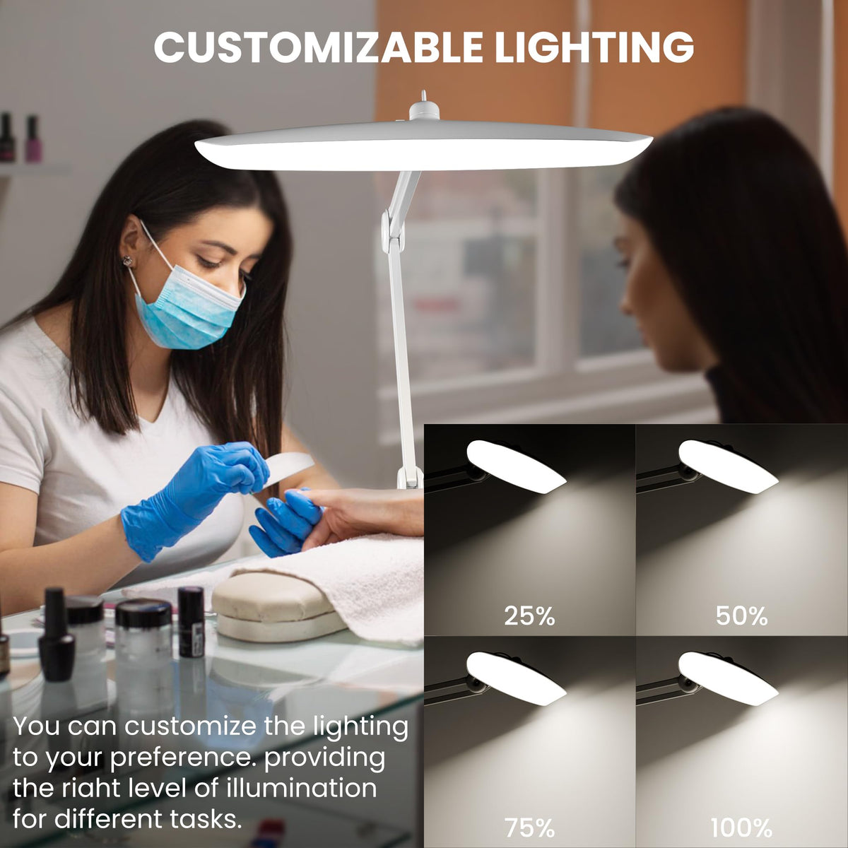gelpal 3000 Lumens Adjustable LED Desk Lamp & Task Lamp - Bright, Dimmable Lighting for Office, Crafts, Nails &Salon with Clamp kunzl (CCT, White)