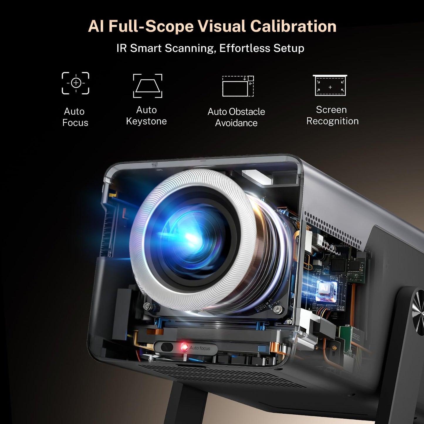 [4K Support/2000 ANSI/AI Visual Calibration] Native 1080P UHD Projector with Android 14 OS, X7 Smart Projector with Hi-Res Audio, Auto Focus&Keystone,WiFi 6&Bluetooth 5.4, 200" Screen for Home Outdoor
