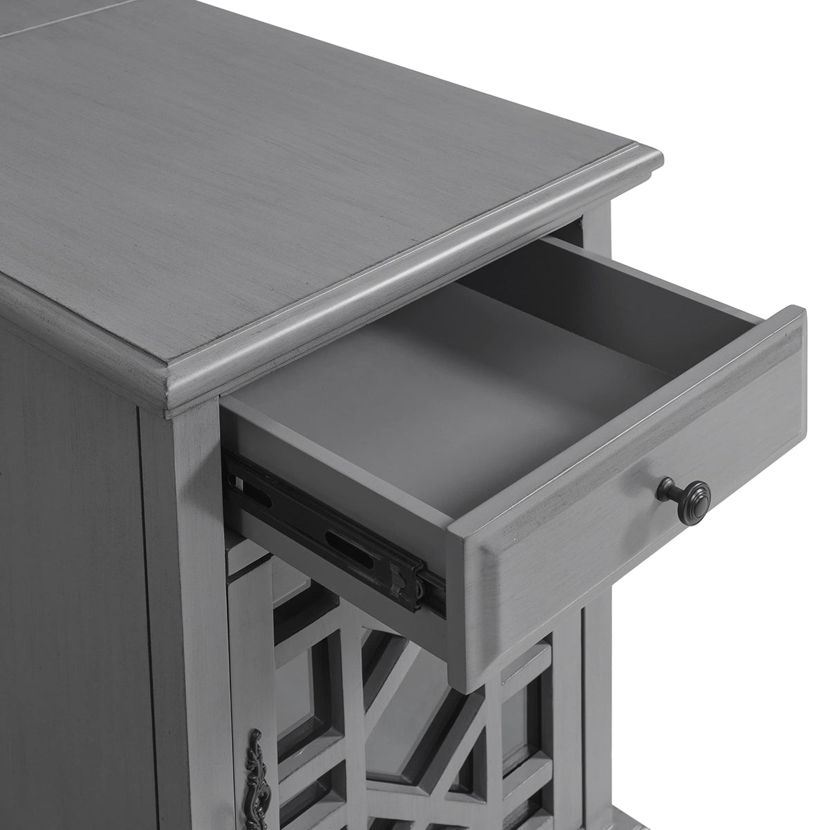 Martin Svensson Home Elegant Chairside End Table with Power — 24″W x 16″D x 25″H, Gray — Transitional Painted Accent Table with Flip-Top USB Charging, Drawer & Cabinet Storage