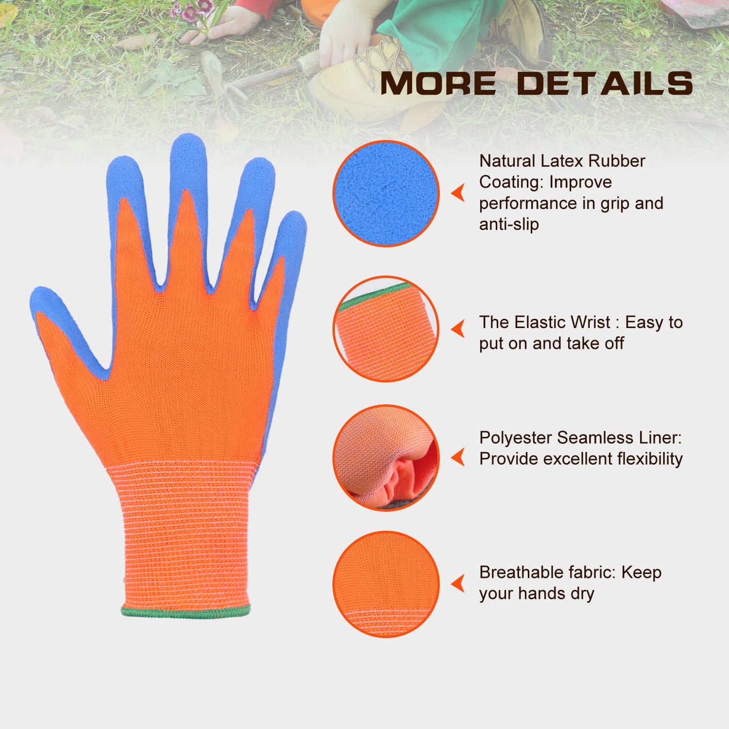 HANDLANDY 2 Pairs Kids Gardening Gloves for Age 2-13, Foam Rubber Coated Childrens Garden Yard Work Outdoor Playing Gloves for Little Girls Boys (Size 3, Age 4-5)
