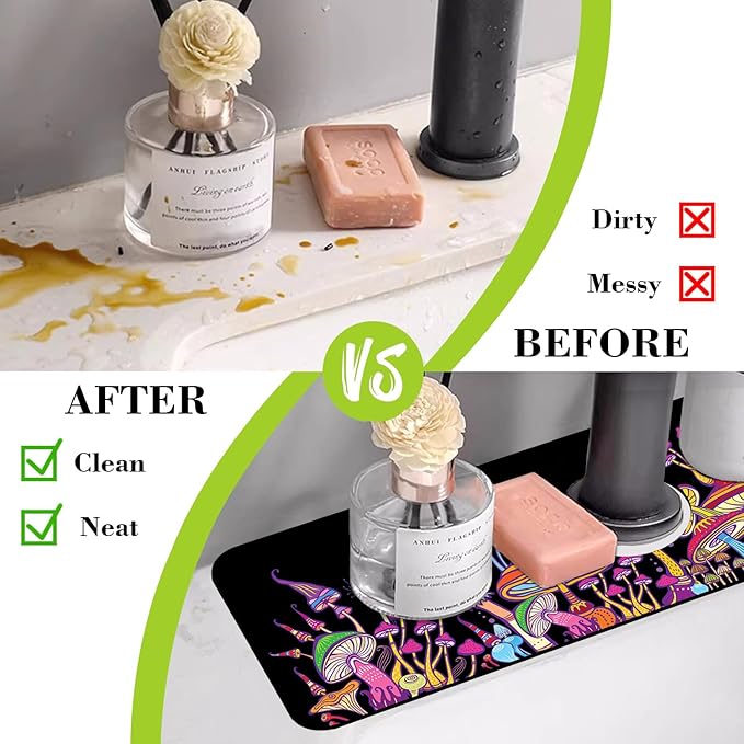Sink Faucet Absorbing Mat Magic Mushrooms Sink Splash Guard Drying Mat
