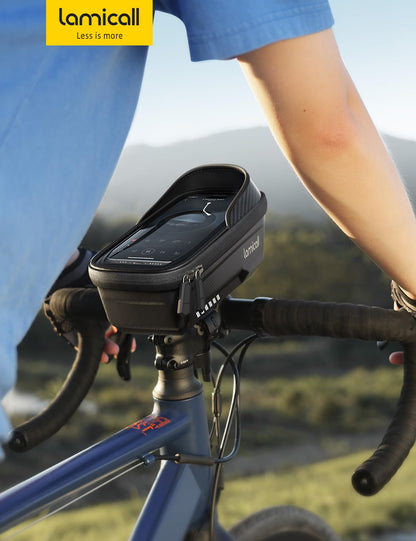 Lamicall Bike Frame Bag Waterproof - [1s Release] [2 in 1] Bike Phone Mount Holder, Bicycle Top Tube Bag, Cycling Pouch with Rain Cover, Bikes Accessories Gifts for Phones Under 7"