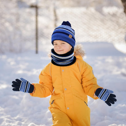 Kids Winter Hat Scarf Gloves Set, Kids Toddler Knit Warm Beanie Hat Scarf Gloves Set with Fleece Lined for 3-8 Year Old