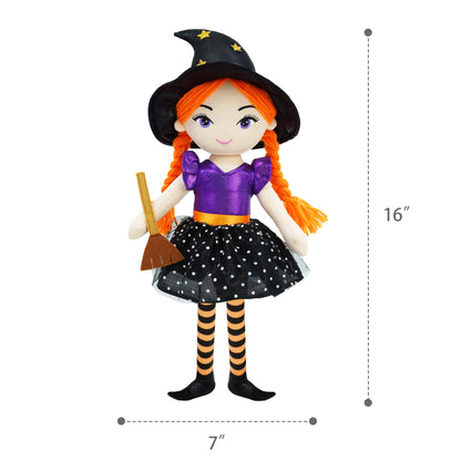 June Garden 16" Enchanted Garden Witch Doll Lydia Plush Stuffed Soft Girl Doll - Purple Outfit