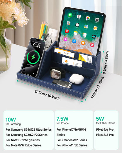 Desk Organizer with Charging Station, Nightstand Organizer Phone Docking Station, Men Gift Husband Wife Anniversary Dad Birthday Nightstand Purse Father Graduation Male Travel Idea Gadgets