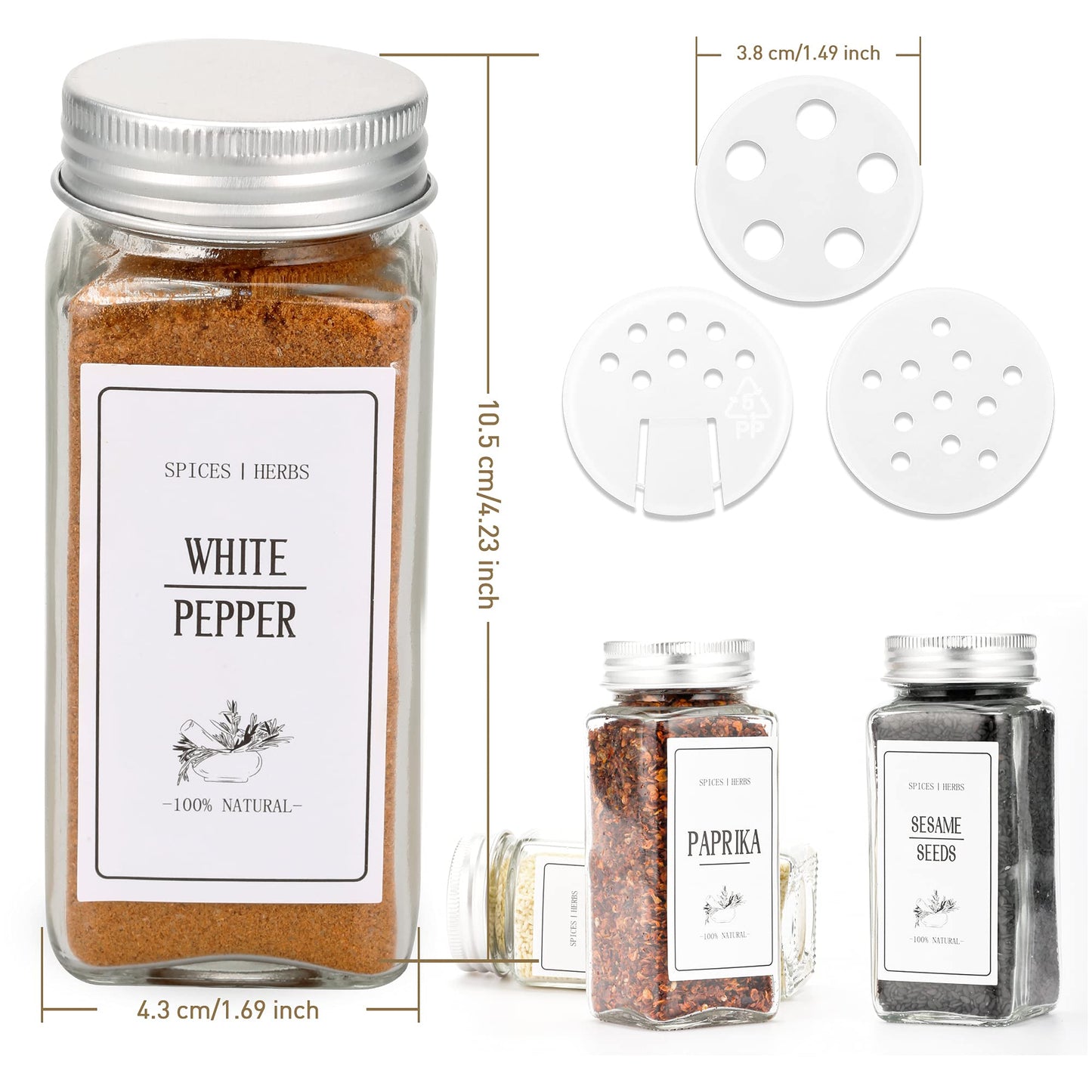 Spice Jars with Lids 25 Pcs, 4oz Square Glass Spice Jars with 150 Labels Shaker Lids 45pcs, 120ml Kitchen Spice Containers with Label Pen, Hose Brush