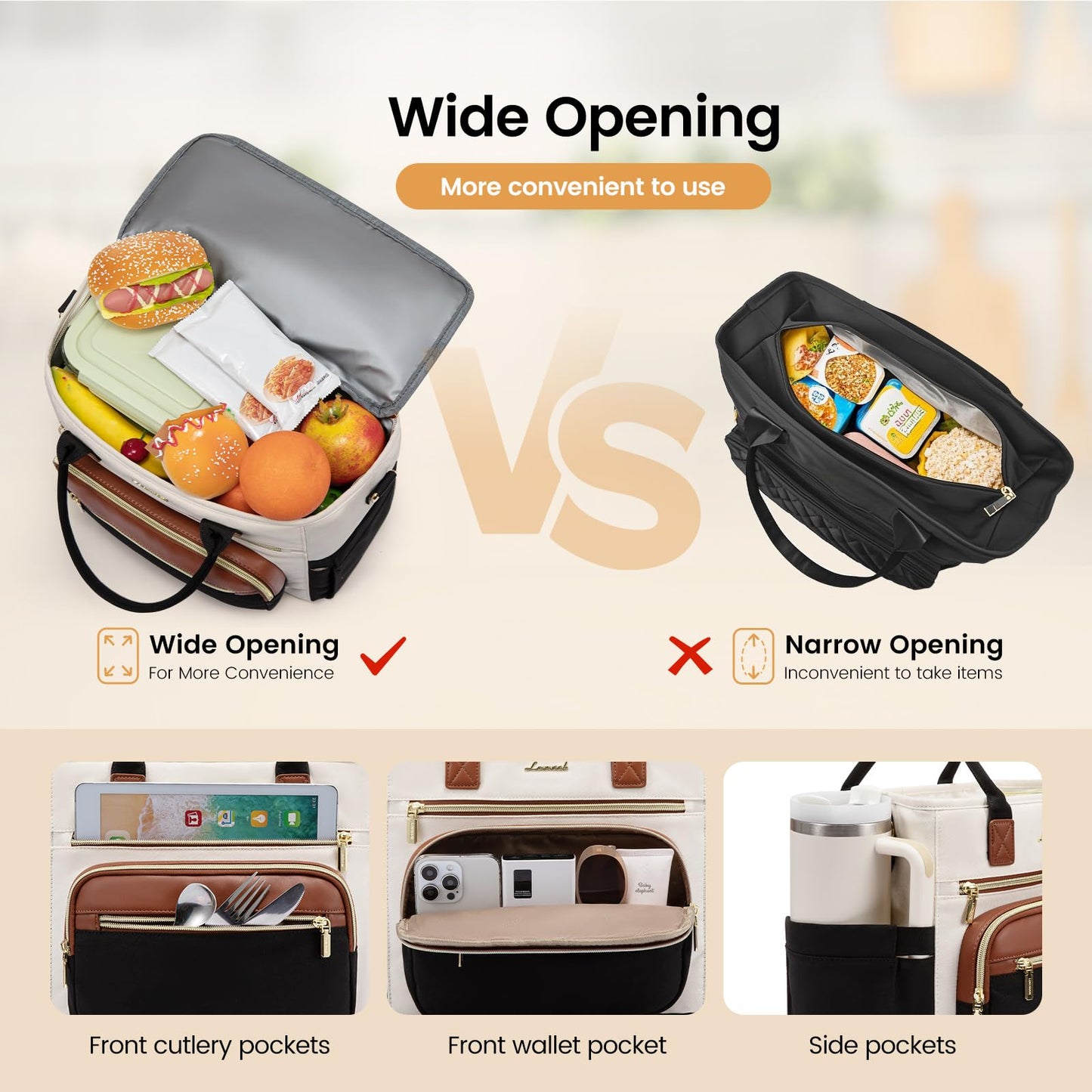 LOVEVOOK Insulated Lunch Bag Women,Wide Opening Adult Lunch Box Women,Leakproof Cooler Bag for Work Picnic Beach Family College,Lunch Teacher Tote Bag with Adjustable Shoulder Strap and Cup Holder