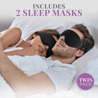 Sleep Mask [2 Pack] - Eye Mask for Sleeping - Patented, Contoured, 100% Blackout, Zero Pressure Sleeping Masks for Women and Men, Blindfold and Eye Covers - S2 Black