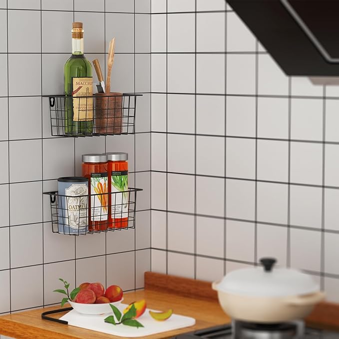 MaraFansie Hanging Wire Baskets Kitchen Storage Basket Adhesive and Screws