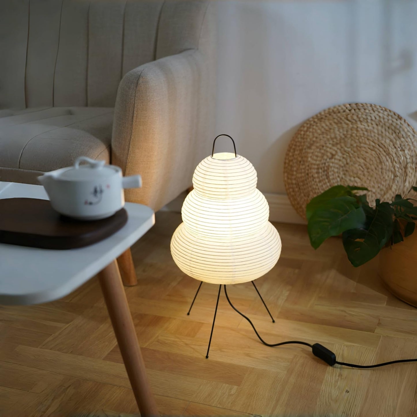 Inblissy Japanese Noguchi Inspired Table Lamp Zen Rice Paper Lantern with Warm Light for Bedroom Living Room or Office Modern Japandi Decor(Segment)