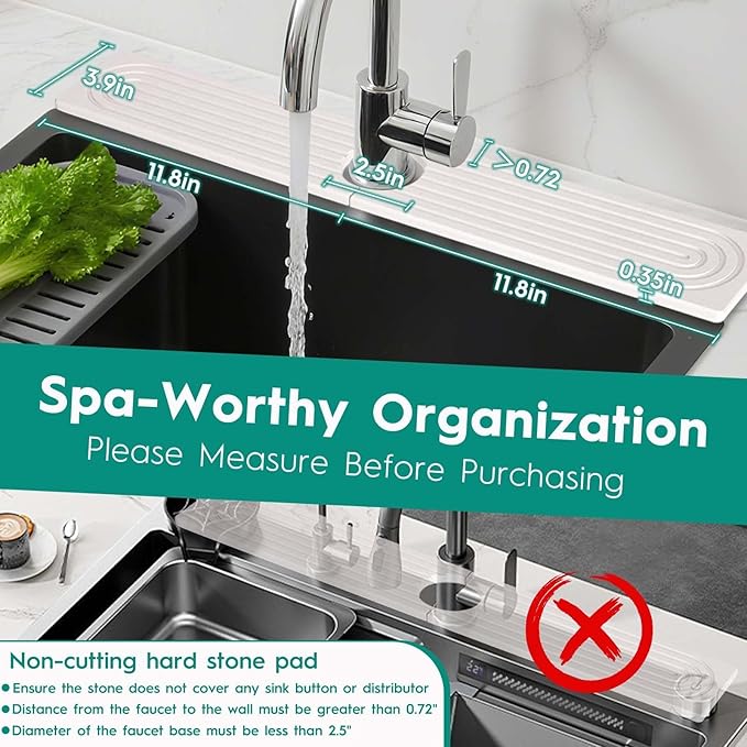 24 Inch Stone Faucet Mat for Kitchen Sink, Kitchen Sink Splash Guard-Water