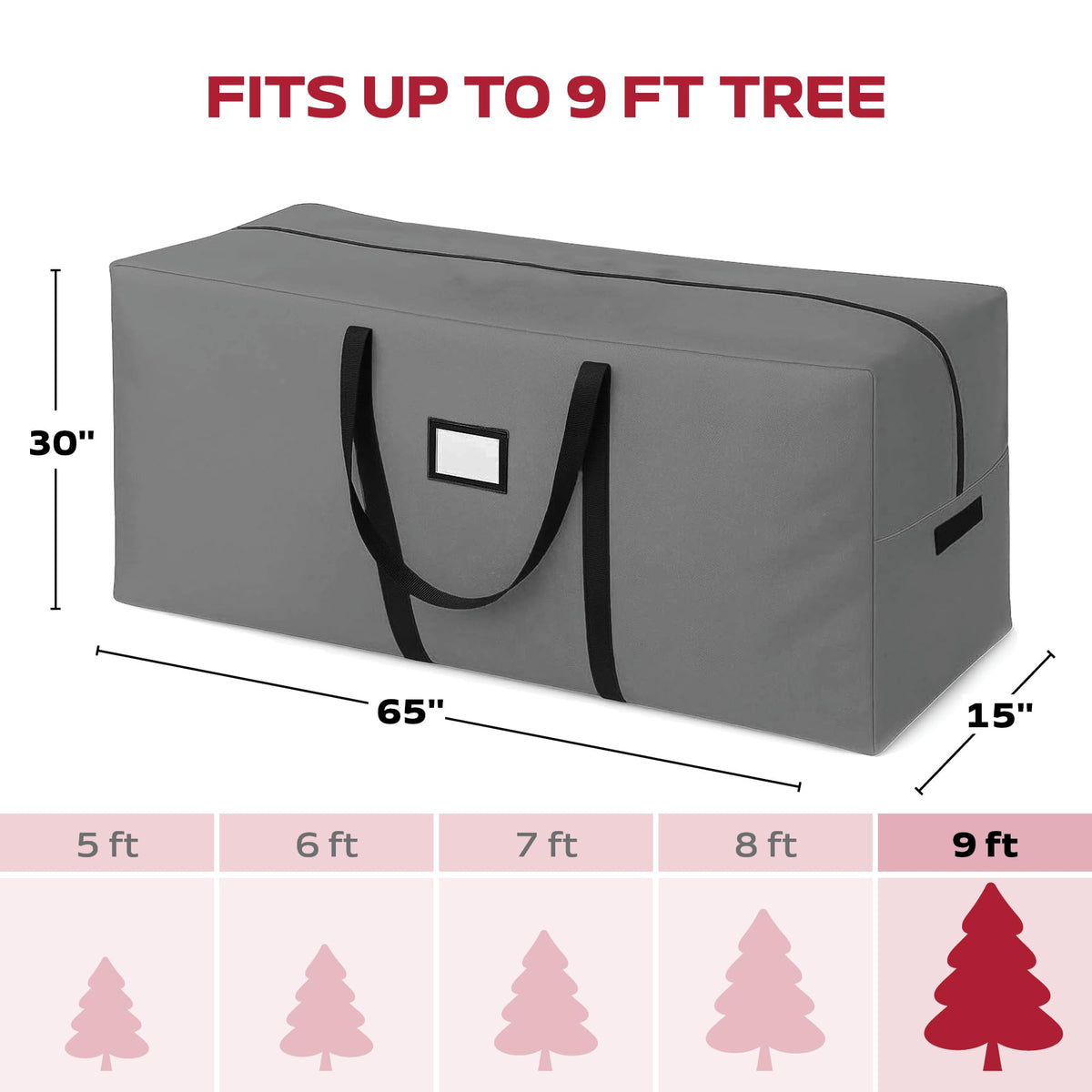 PEULEX 9 Foot Christmas Tree Storage Bag – Extra Large Christmas Tree Storage Container for Artificial Trees up to 9ft, Heavy-Duty 600D Oxford Fabric, Reinforced Handles, Durable Zippers, Gray
