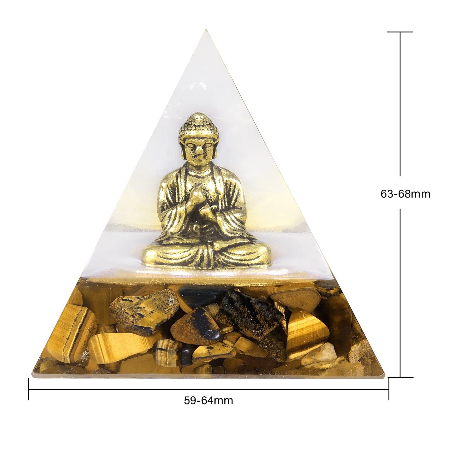 mookaitedecor Brass Buddha Statue Crystal Orgone Pyramid with Tiger's Eye Chip Stones, Orgonite Energy Generator for Healing Yoga Meditation Feng Shui Decor