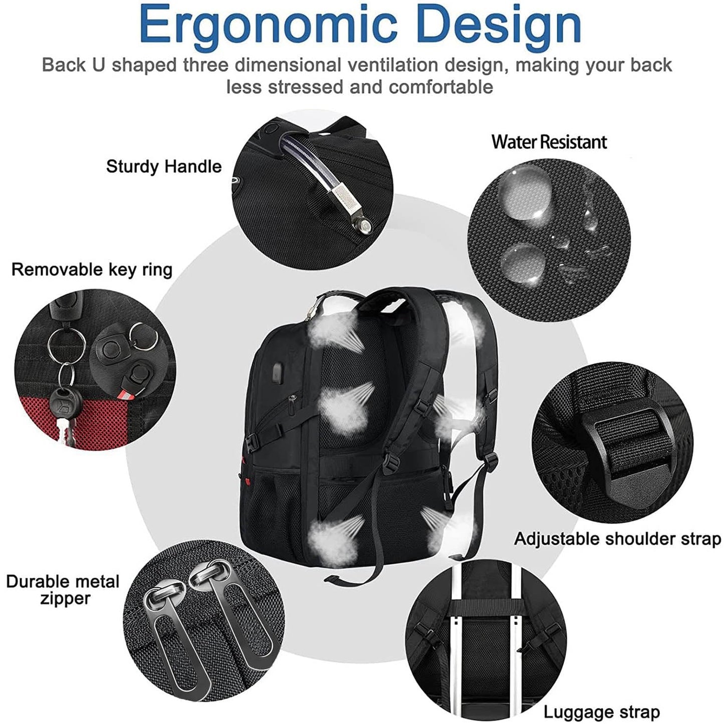 Z-MGKISS Travel Laptop Backpack, 52L Extra Large Backpack for Men, Overnight Backpack, TSA Flight Rucksack 17.3 Inch, Anti-Theft Work Bag with USB Port, Big Computer Bag for College & Business, Black