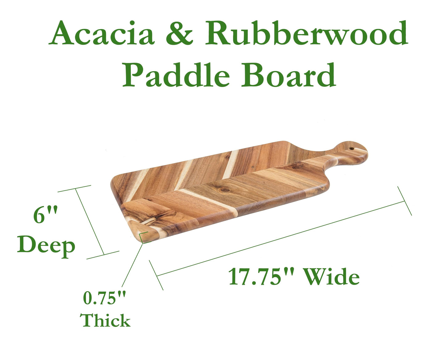 Lipper International Acacia and Rubberwood Herringbone Charcuterie Paddleboard for Hors D’oeuvres, Cheeses, Meats or Snacks, 17 3/4" x 6" x 3/4"