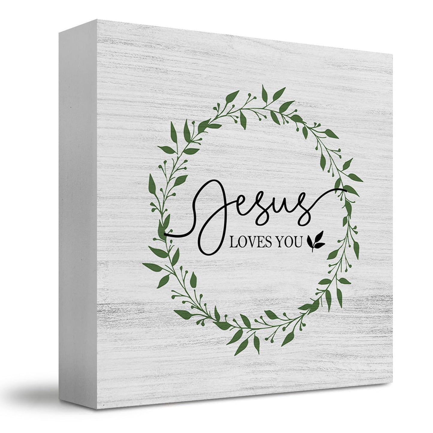 JUIOEIU Christian Desk Decor, Jesus Loves You Bible Verse Wooden Box Sign, Christian Gifts for Women Men, Religious Wood Block Box for Home Bedroom Office Church Desk Shelf Table Decor, 5x5 Inch