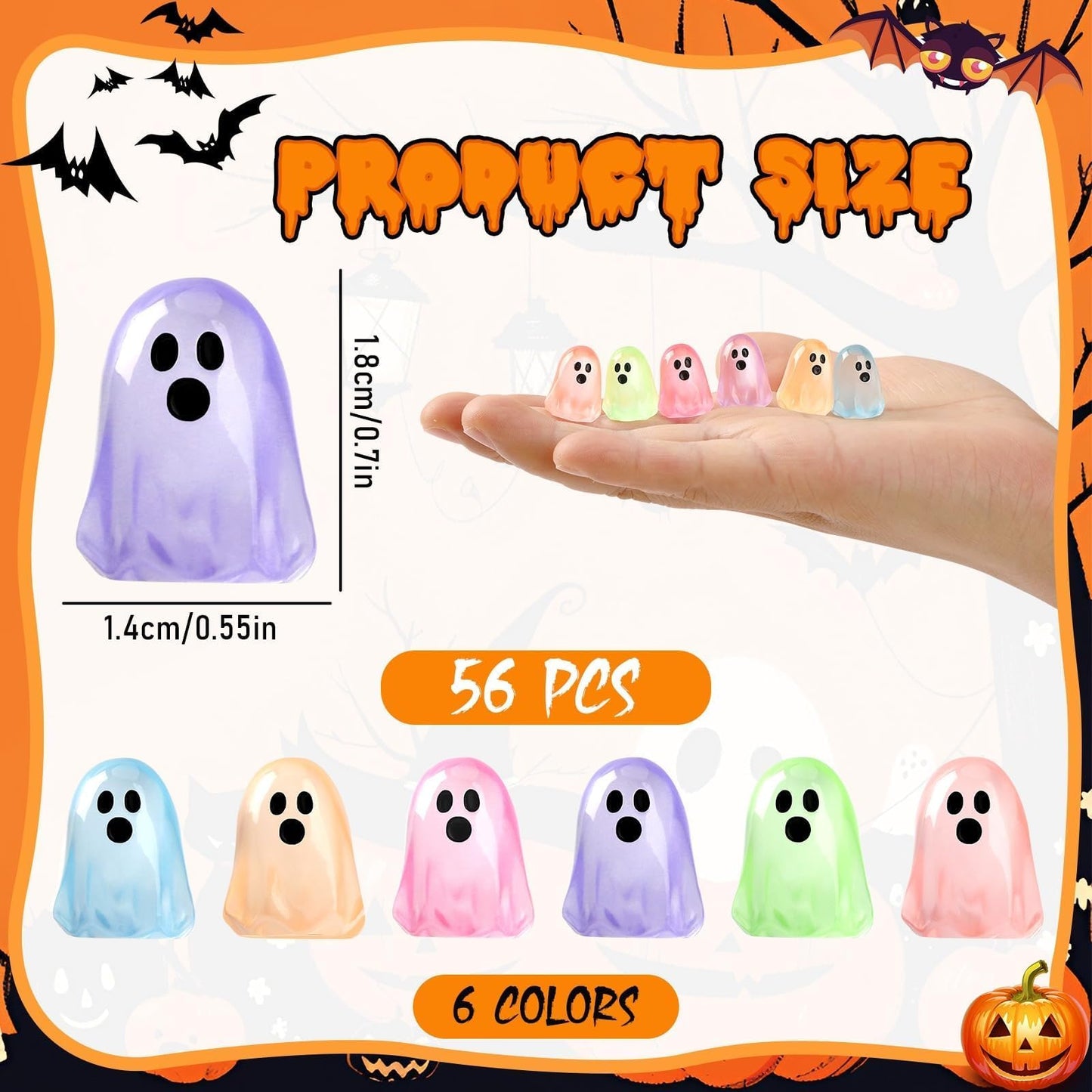 DTOFOOT 56 Pcs Luminous Mini Ghosts,Halloween Tiny Resin Ghosts Figures Glow in The Dark mini Ghosts Miniature Statue for Plant Pot Landscape Lawn Landscape Home Party Decor