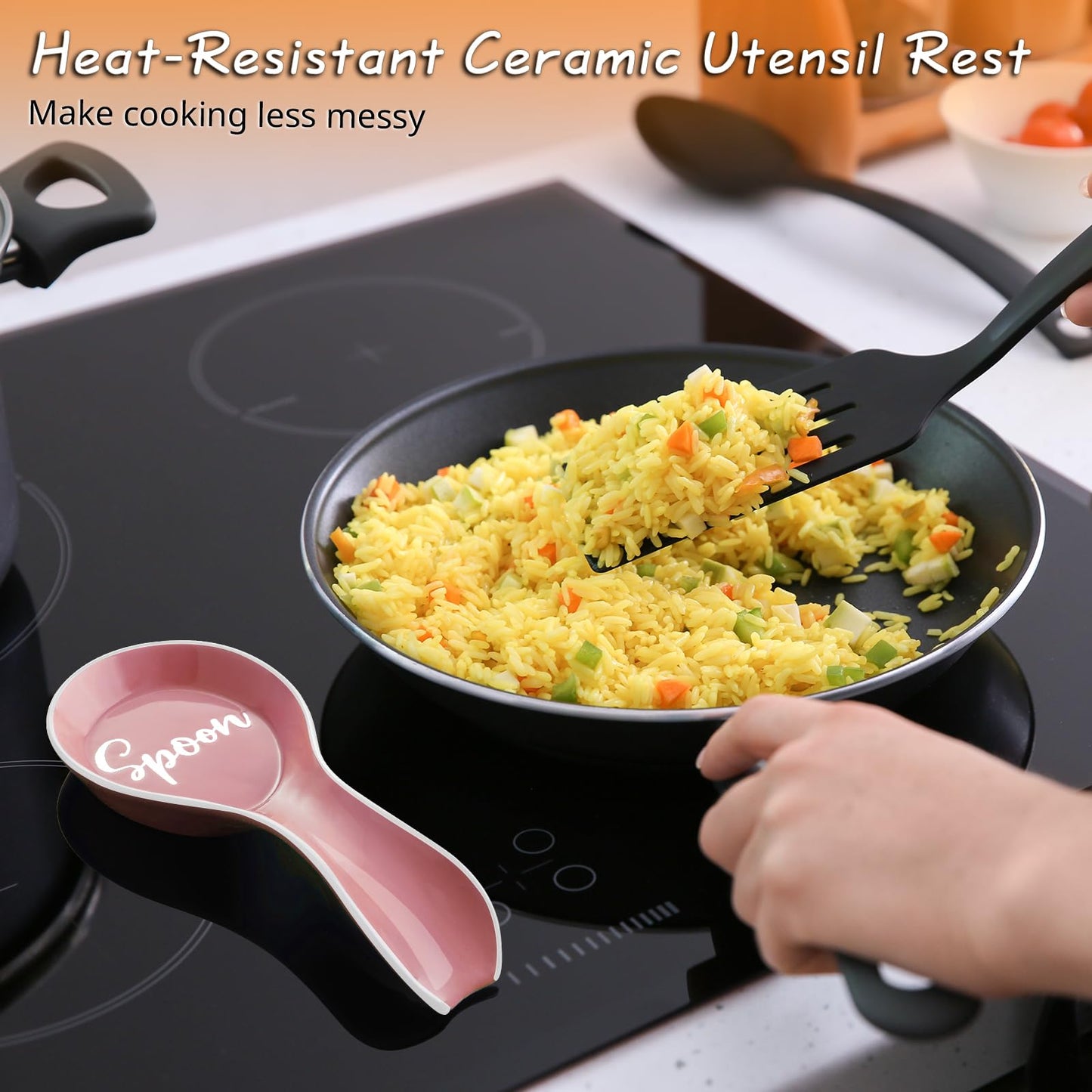 Ceramic Spoon Rest for Stove Top, DAYYET Large Spoon Holder, Spoon Rest for Kitchen Counter, Utensil Rest for Ladles, Spatula, Tong, Pink Kitchen Decor and Accessories
