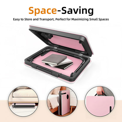 BUYIFY Portable Foldable Laptop Desk for Bed and Couch, Adjustable Lap Desk with Cup Holder and Phone Holder, Ideal for Working, Reading, Writing, and Breakfast (Pink) - SDC1