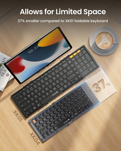 ProtoArc Foldable Compact Keyboard, XK04 Portable Bluetooth Keyboard with PU Leather Cover, Pocket-Sized Wireless Travel Keyboards for iPad, iPhone, Smartphone, Tablet and Laptop - Black