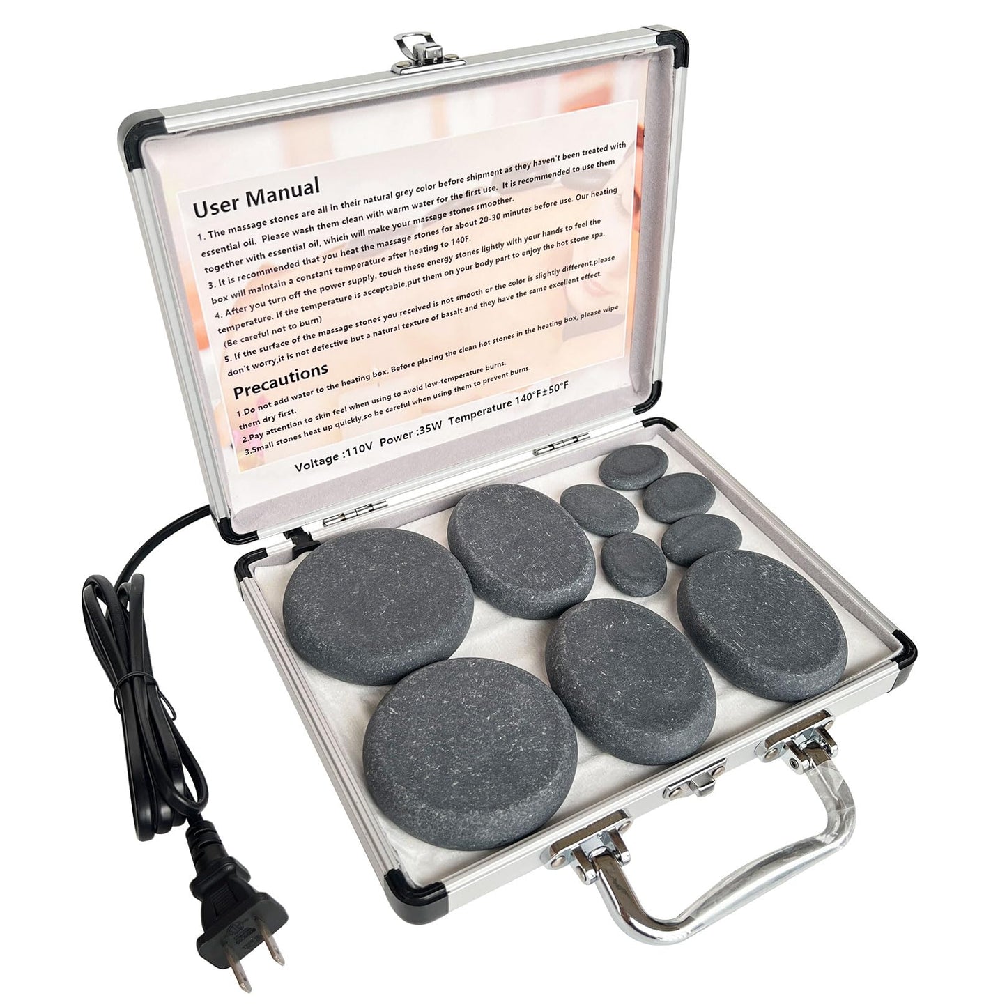 MINGJISHIYE Hot Stone Massage, 10-Piece Portable Massage Stone Set with Basalt and Heater, for Hydrotherapy Heating Treatment. (10PCS)