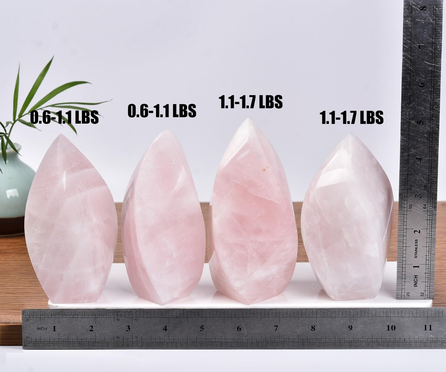 JIC Gem Rose Quartz Crystal Tower 4 Sides Spiral Obelisk Natural Healing Crystal Point Reiki Energy Decoration 0.6-1.1 Lbs