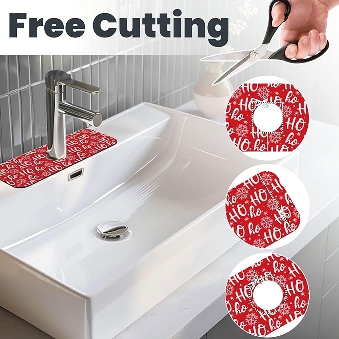 Christmas Snowflake Ho Red Buffalo Plaid Kitchen Sink Splash Guard Faucet Mat 1