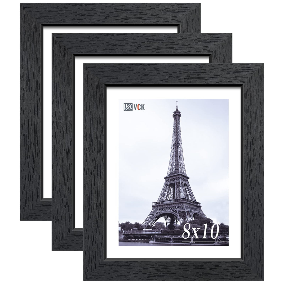 VCK 8x10 Picture Frame Set of 3, Black Wood 8 x 10 Photo Frames for Wall Mounting Horizontally & Vertically