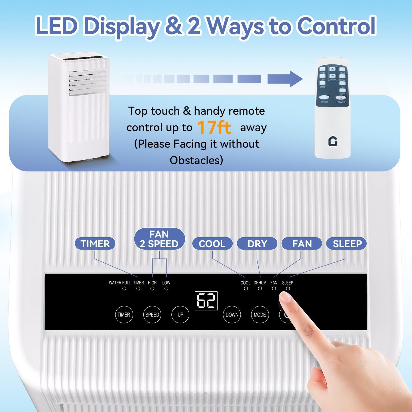 GarveeLife Portable Air Conditioner,10,000 BTU for Rooms up to 450 Sq.Ft., 4-IN-1 Smart Compact AC Unit with Cooling, 24 Hour Timer, Dehumidifier, Fan, Remote Control and Window Kit, White