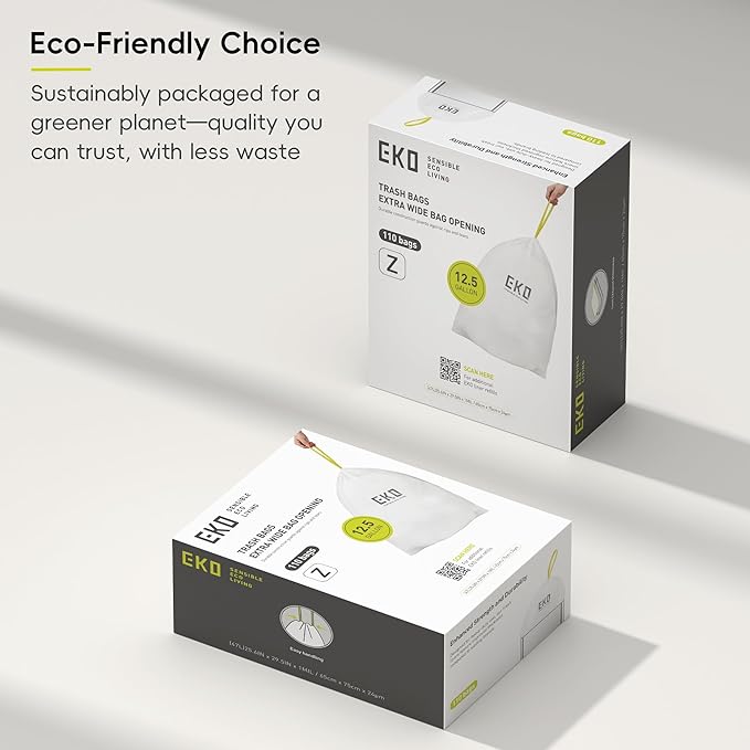EKO 12.5 Gallon / 40-60 Liter, Extra-Strong Garbage Bags, Leak-Resistant