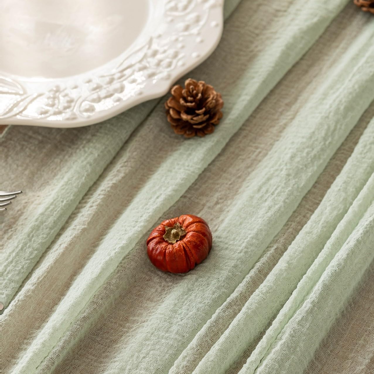 Keketoarrange Sage Green Table Runner Cheesecloth 120 Inch 10 FT Rustic Boho Cheese Cloth Table Runner for Wedding Baby Shower Bridal Shower Sheer Gauze Centerpiece Spring Summer Home Decorations